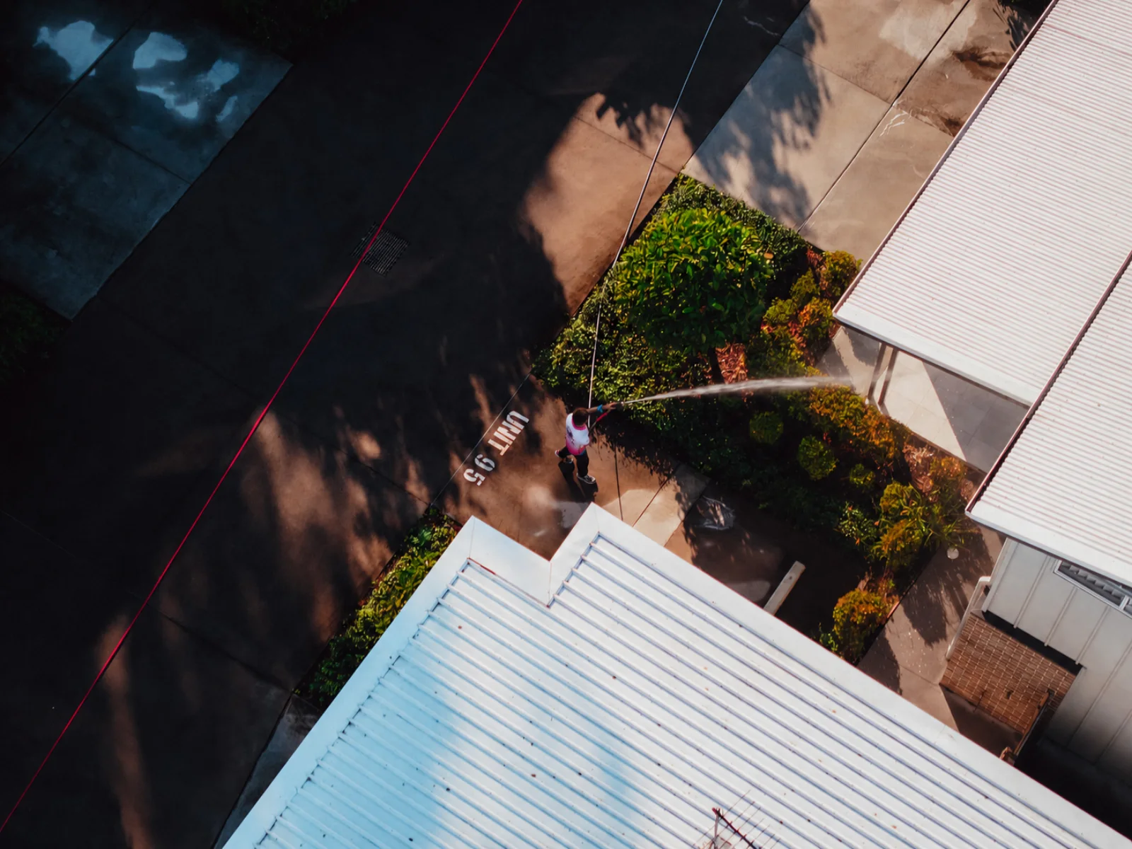 Aerial view of exterior cleaning at a Sunshine Coast property