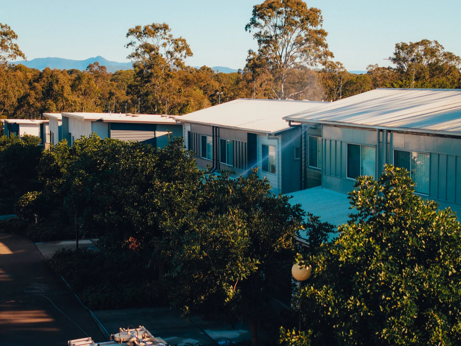 Aerial view of roof and exterior cleaning work